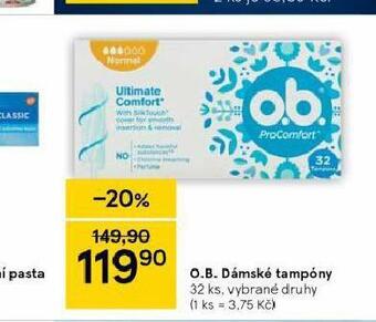 Tesco O.b. dámské tampony nabídka