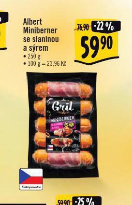 Albert Miniberner se slaninou a sýrem nabídka