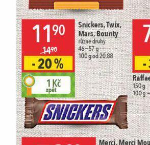 Globus Snickers, twix, mars, bounty nabídka