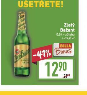 Billa Pivo zlatý bažant nabídka
