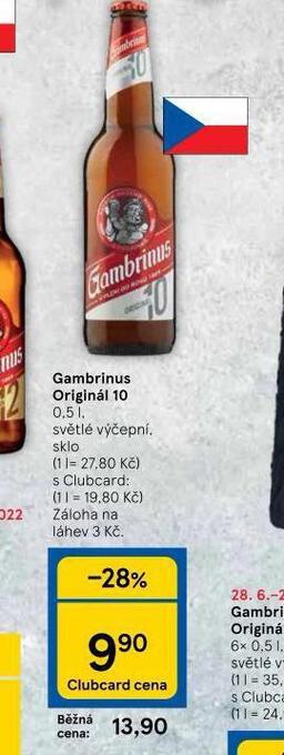 Tesco Pivo gambrinus originál 10 nabídka