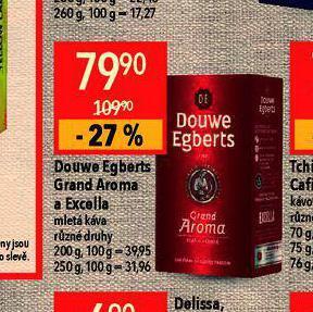 Globus Douwe egberts grand aroma a excella mletá káva nabídka