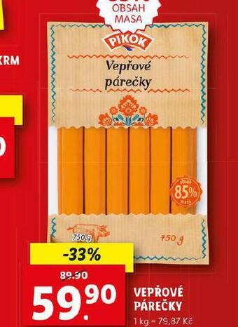 Lidl Vepřové párečky nabídka