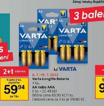 Tesco Varta longlife baterie nabídka