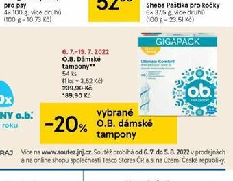 Tesco O.b. tampony nabídka