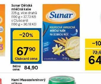 Tesco Sunar dětská mléčná kaše nabídka