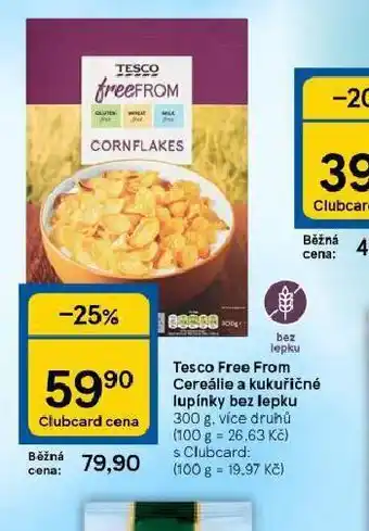 Tesco Tesco free from cereálie a kukuřičné lupínky bez lepku nabídka