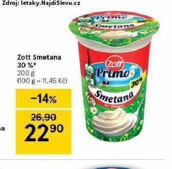 Tesco Zott smetana 30% nabídka