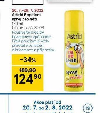 Tesco Astrid repelent sprej pro děti nabídka