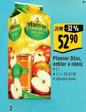 Albert Pfanner džus, nektar a nápoj nabídka