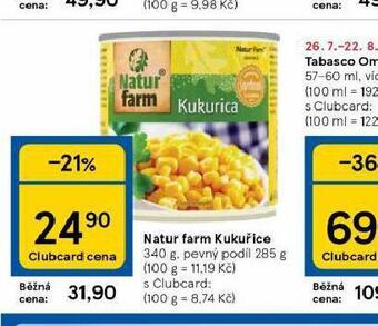 Tesco Natur farm kukuřice nabídka
