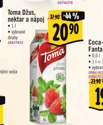 Jip Toma džus, nektar a nápoj nabídka