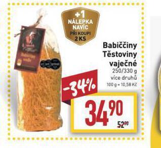 Billa Babiččiny těstoviny nabídka
