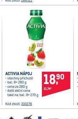 Makro Activia nápoj nabídka