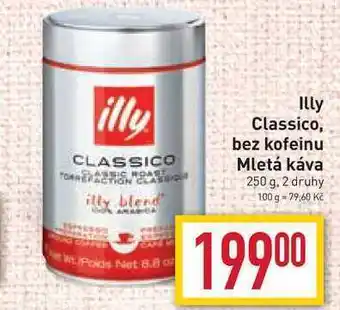 Billa Illy classico bez kofeinu mletá káva 250g nabídka