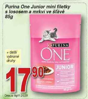 Hruška Purina one junior mini filetky s lososem a mrkví ve šťávě 85g nabídka