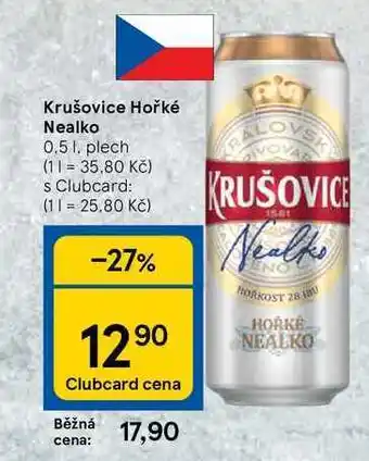 Tesco Krušovice hořké nealko 0,5 l. plech nabídka