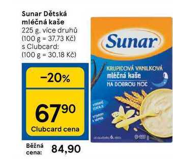 Tesco Sunar dětská mléčná kaše 225 g nabídka
