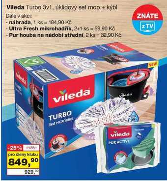 Barvy a laky drogerie Vileda turbo 3v1, úklidový set mop + kýbl nabídka