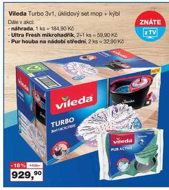 Vileda turbo 3v1, úklidový set mop + kýbl