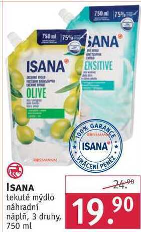 Rossmann Isana tekuté mýdlo náhradní náplň, 750 ml nabídka