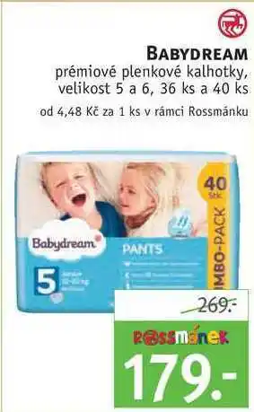 Rossmann Babydream prémiové plenkové kalhotky, velikost 5 a 6, 36 ks a 40 ks nabídka