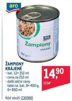 Makro Žampiony krájené 212 ml nabídka