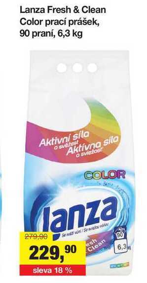 Lanza fresh & clean color prací prášek, 90 praní, 6,3 kg