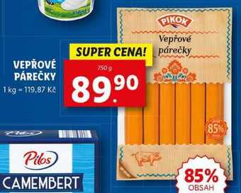 Lidl Vepřové párečky, 750 g nabídka