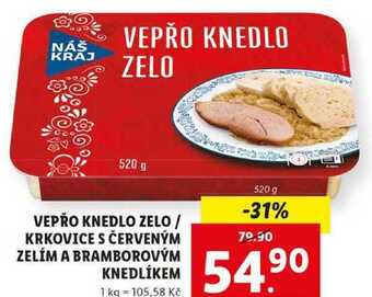 Lidl Vepřo knedlo zelo / krkovice s červeným zelím a bramborovým knedlíkem, 520 g nabídka