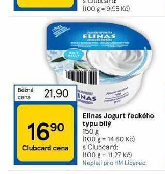 Tesco Elinas jogurt řeckého typu nabídka