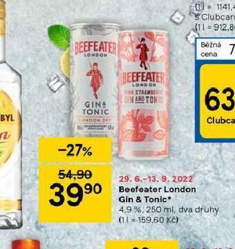 Tesco Beefeater gin & tonic nabídka