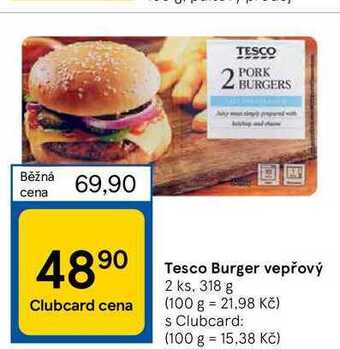 Tesco Tesco burger vepřový 2 ks nabídka