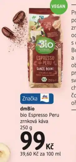 dm drogerie Bio espresso peru zrnková káva nabídka