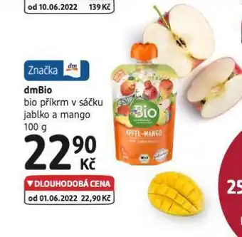 dm drogerie Bio příkrm v sáčku jablko a mango nabídka