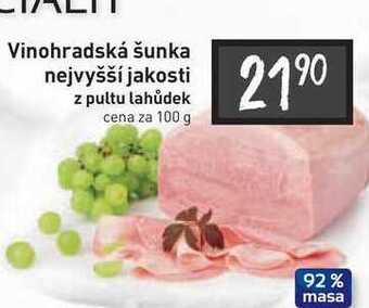Billa Vinohradská šunka nejvyšší jakosti z pultu lahůdek cena za 100 g nabídka
