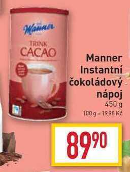 Billa Manner instantní čokoládový nápoj 450 g nabídka