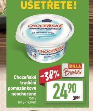 Billa Choceňské tradiční pomazánkové nabídka