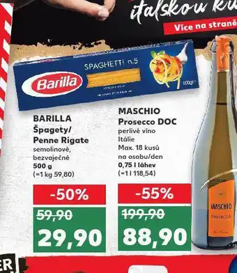 Kaufland Barila špagety / penne rigate nabídka