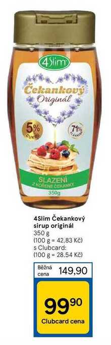 Tesco 4slim čekankový sirup originál 350 g nabídka