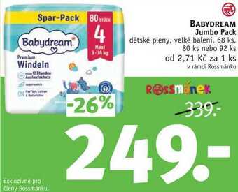 Rossmann Babydream jumbo pack dětské pleny, 68 ks, 80 ks nebo 92 ks nabídka