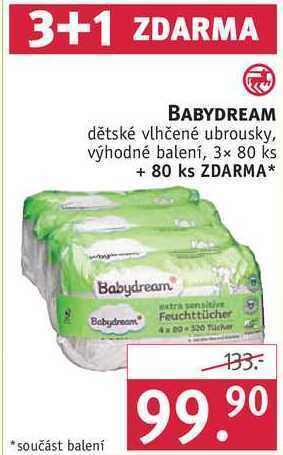 Babydream dětské vlhčené ubrousky, 3x 80 ks + 80 ks zdarma
