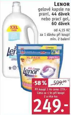 Rossmann Lenor gelové kapsle na praní, 44 dávek nebo prací gel, 60 dávek nabídka