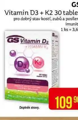 Gs vitamin d3 + k2 30 table pro dobrý stav kostí, zubů a posílení imunity
