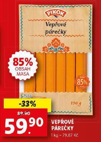 Lidl Vepřové párečky nabídka