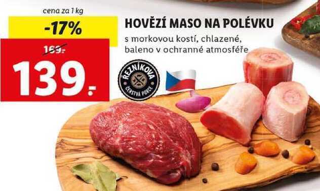 Lidl Hovězí maso na polévku, cena za 1 kg nabídka