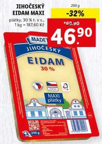 Lidl Jihočeský eidam maxi, 250 g nabídka