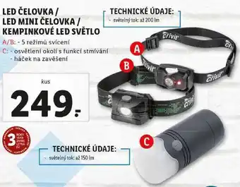 Lidl Led čelovka / led mini čelovka / kempinkové led světlo nabídka