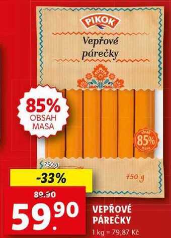 Lidl Vepřové párečky, 750 g nabídka