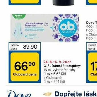 Tesco O.b. dámské tampony nabídka